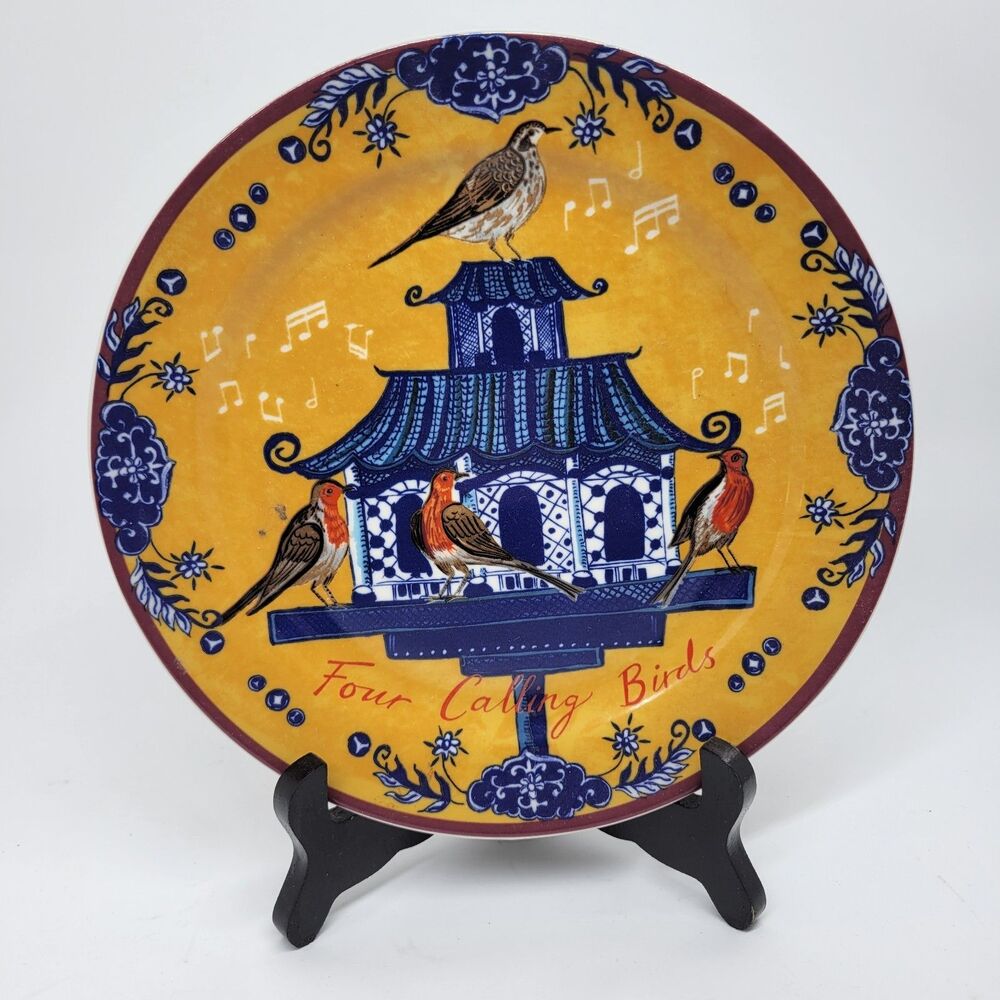 Anthropologie By Emily Maude "Four Calling Birds" 8 1/4" Christmas Plate New